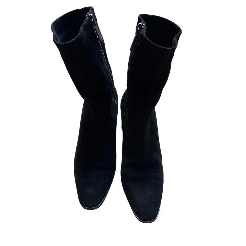 Aquatalia Black Suede Ankle Boots Block Heel 6M - Demetra